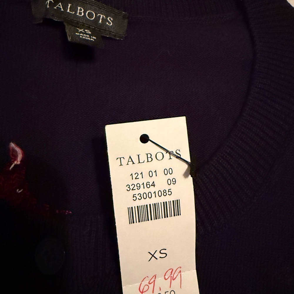Talbots Women’s BNWT Cardigan XS Classic Peppy Knit Navy Red Stars 4th of July - Picture 6 of 7